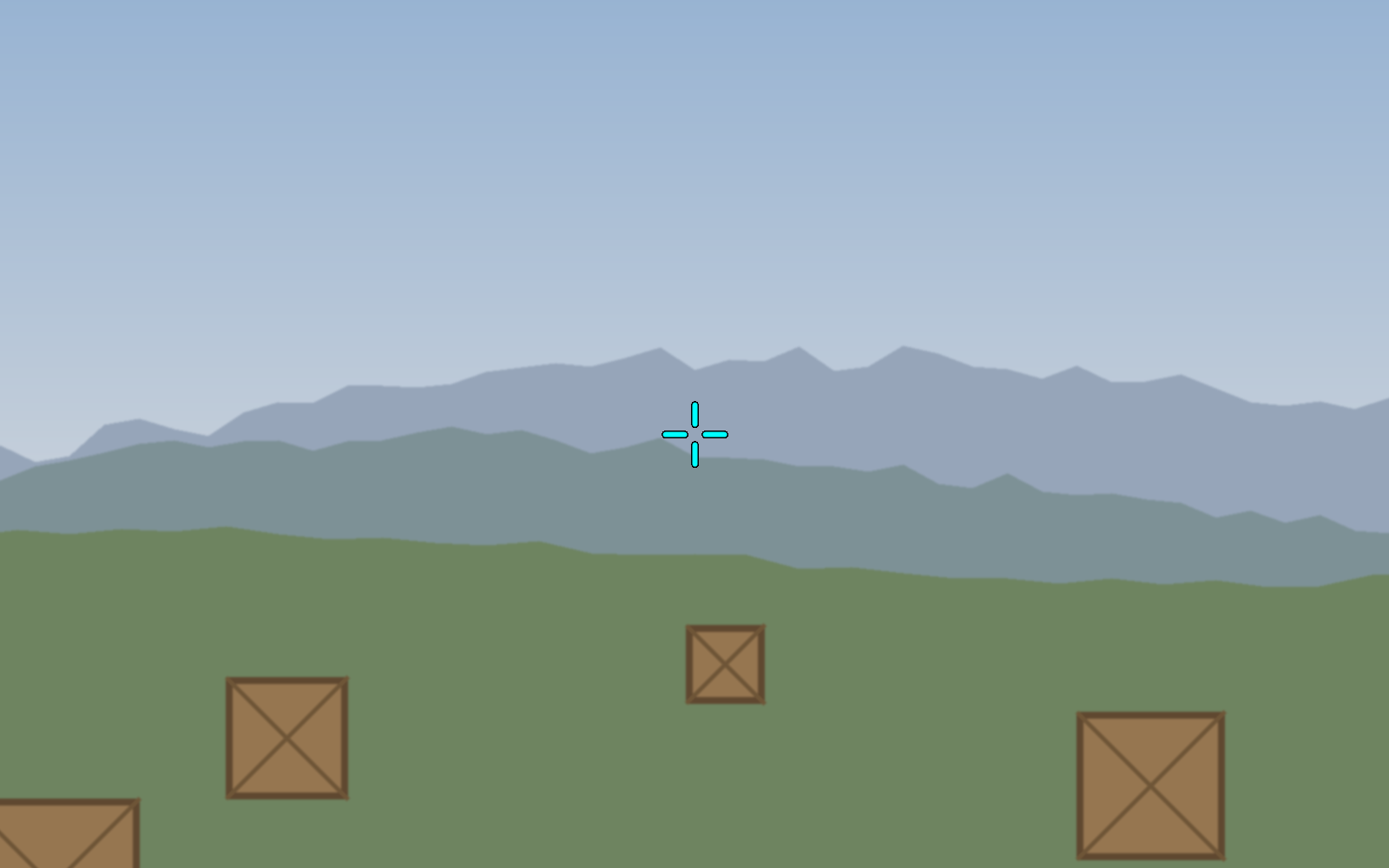 A crisp, always-on-top crosshair right in the centre of your screen, here the outlined Neon Cyan preset, which stays readable on bright sky and dark ground alike.